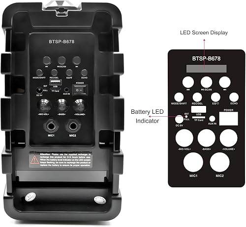 Miniatura 8 de NEM Mobi7e Altavoz estéreo portátil inalámbrico Bluetooth de alto rendimiento con graves extra, grabación USB, batería recargable, entrada de Negro