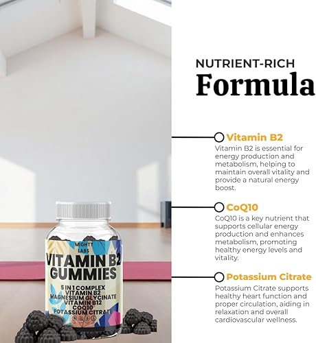 Miniatura 5 de Gomitas de vitamina B2 sin azúcar con CoQ10, citrato de potasio, glicinato de magnesio, B12 para hombres, mujeres, corazón, energía, apoyo muscular