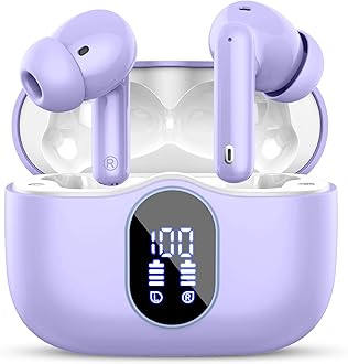 Wireless Earbuds, Bluetooth 5.4 Headphones In Ear with 4 ENC Noise Cancelling Mic, Bluetooth Earbuds Mini Deep Bass Stereo Sound, 36H Playtime LED Display Wireless Earphones IP7 Waterproof Deep Purple