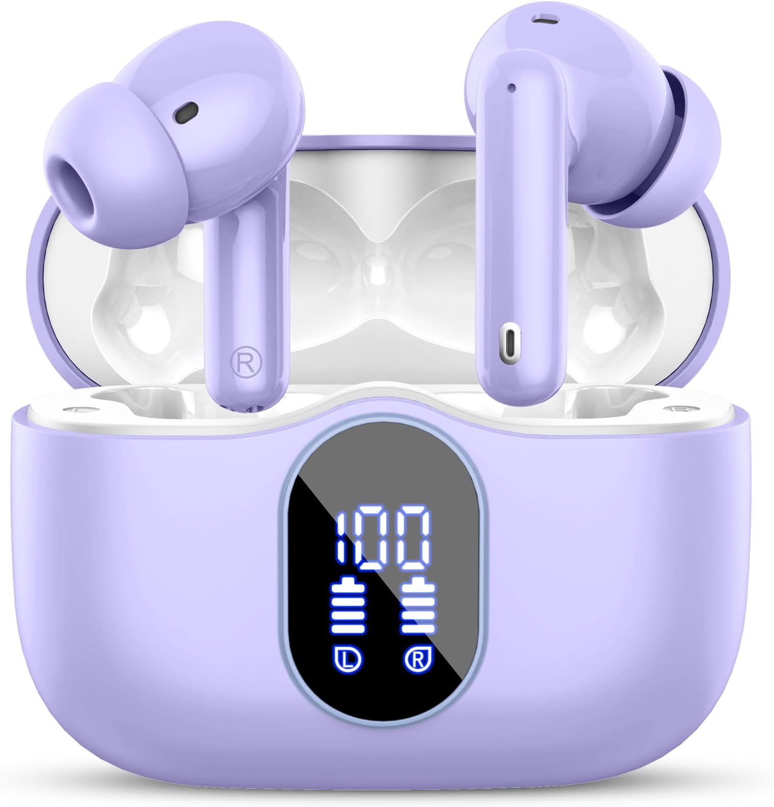 Wireless Earbuds, Bluetooth 5.4 Headphones In Ear with 4 ENC Noise Cancelling Mic, Bluetooth Earbuds Mini Deep Bass Stereo Sound, 36H Playtime LED Display Wireless Earphones IP7 Waterproof Deep Purple