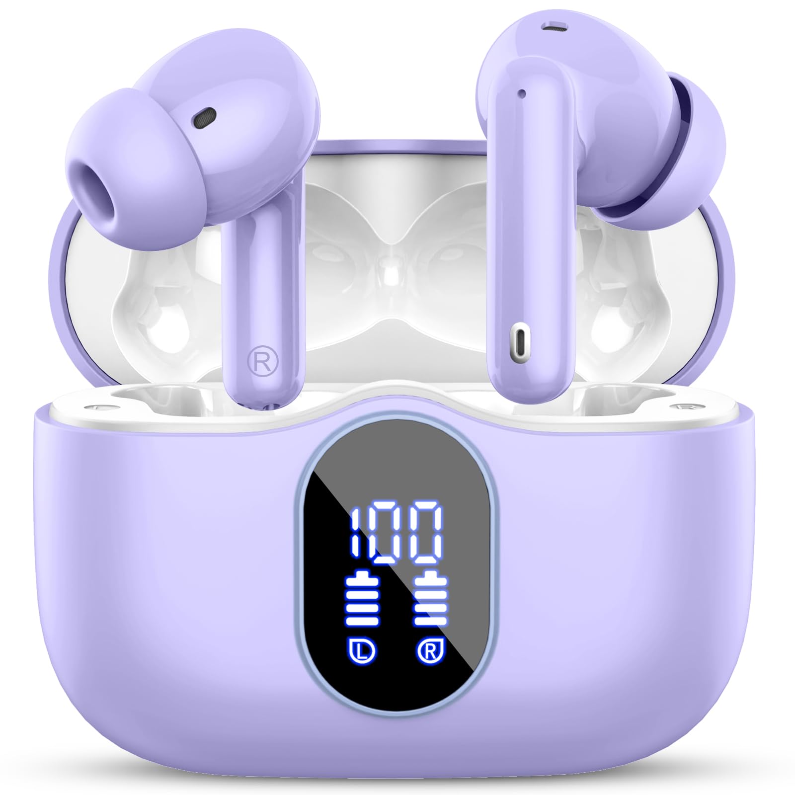 Wireless Earbuds, Bluetooth 5.4 Headphones In Ear with 4 ENC Noise Cancelling Mic, Bluetooth Earbuds Mini Deep Bass Stereo Sound, 36H Playtime LED Display Wireless Earphones IP7 Waterproof Deep PurpleCarbonfree CertifiedClimeCo CertifiedClimatePartner certified