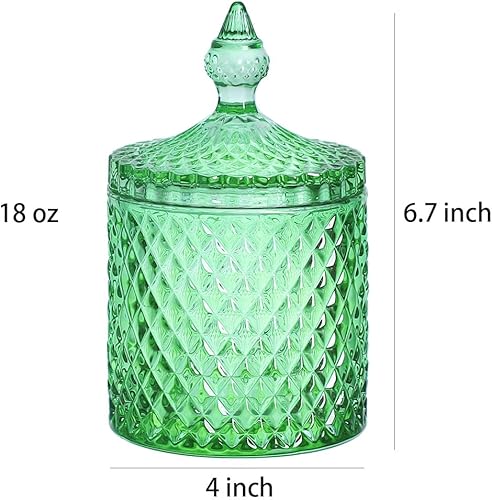 Miniatura 2 de Sizikato Tarro de cristal facetado de diamante con tapa, tarro decorativo verde de 18 onzas, tarro de nuez, frasco de almacenamiento de frutas secas.