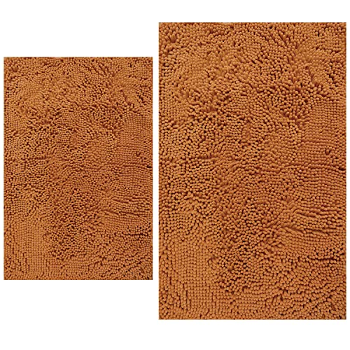 Image of BOANKODU Bathroom Rugs Sets 2 Piece, Extra Soft Chenille Bath Mat Absorbent Bathroom Rug, Bathroom Mat with Sturdy PVC Non-Slip Bottom, Machine Washable Bath Rugs (Champagne)