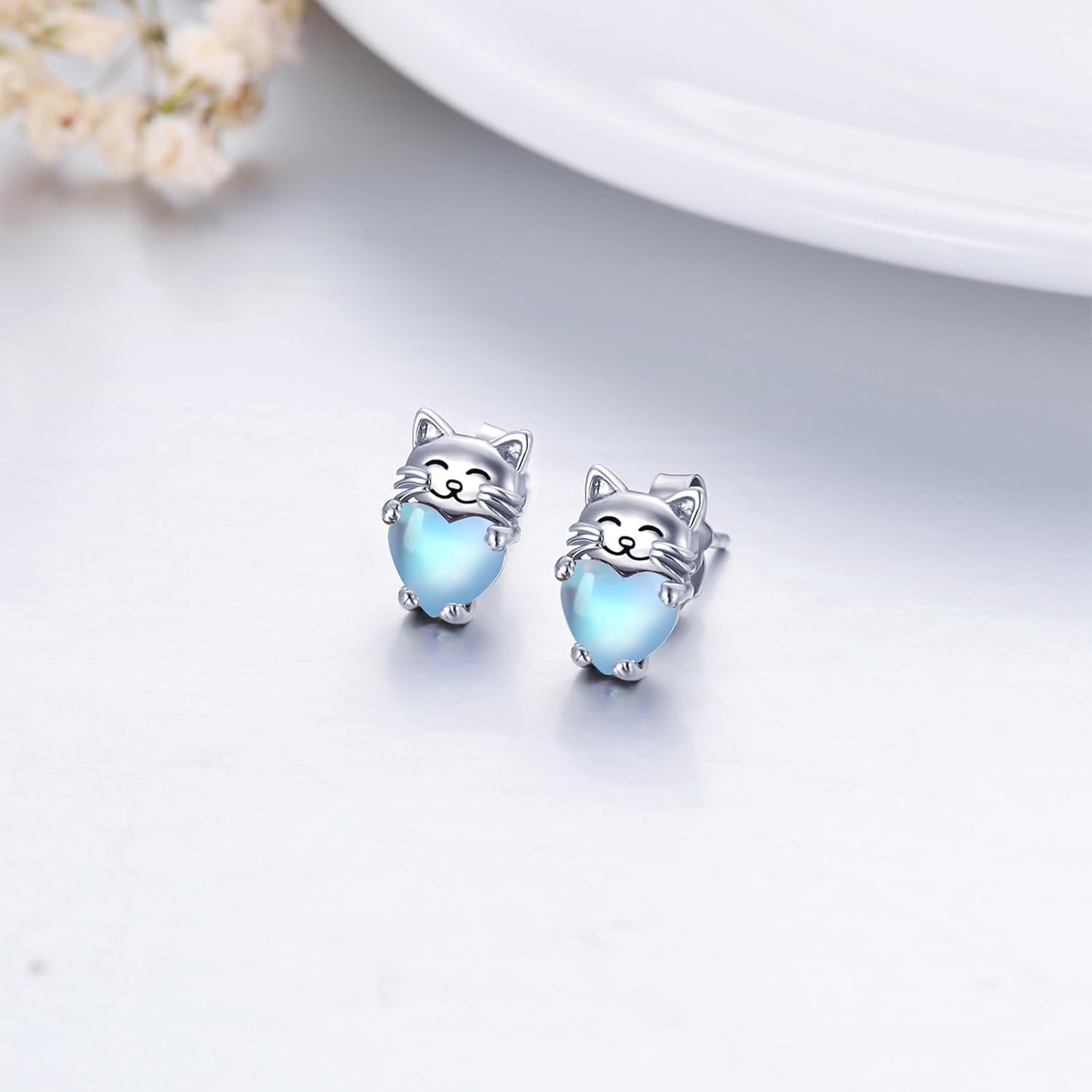 Cat Earrings 925 Sterling Silver Cute Pet Kitten Stud Earrings Cat Jewelry Gifts for Women Hypoallergenic Earrings for Sensitive Ears