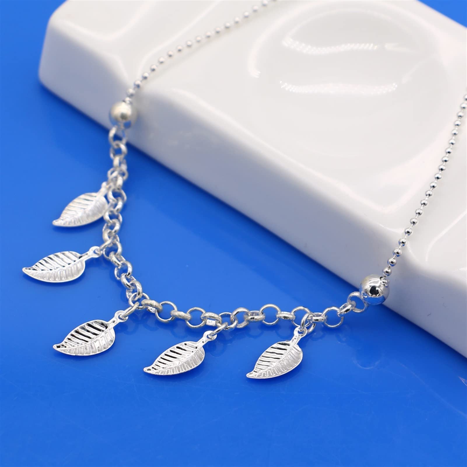 LNNSHX Cavigliere con Foglie in Argento Sterling 925 Bracciale Estivo da Donna con Sandali a Piedi Nudi da Spiaggia sulla Gamba Accessori per i Piedi Bracciali