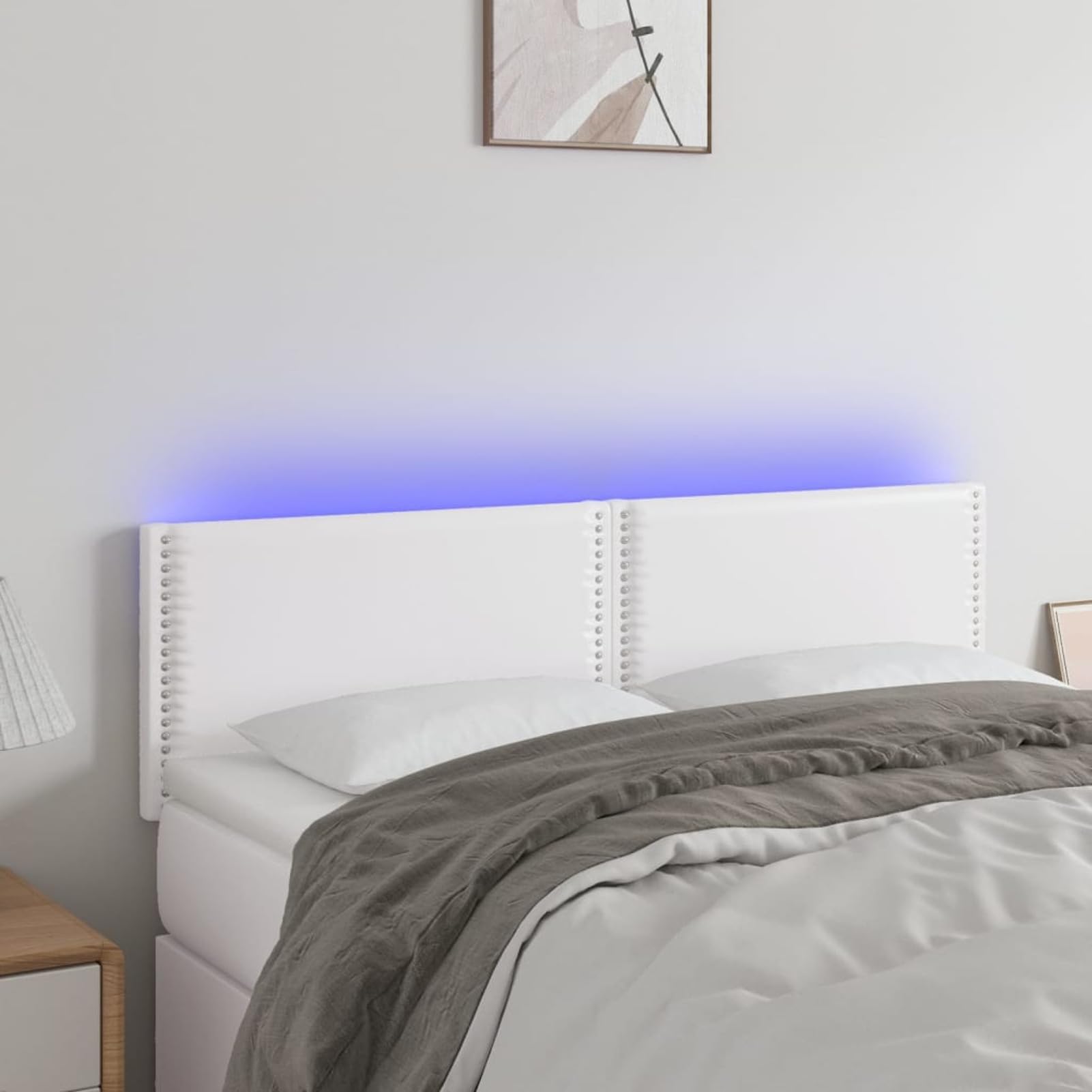Homgoday Cabeceros de cama, cabecero blanco con LED, 144 x 5 x 78/88 cm, de piel sintética, cabeceros de cama, cabecero de cama de matrimonio, respaldo para cama y sofá