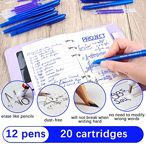 BBLIKE Stylos effaçables Bleu 12 pièces - 0,7 mm Stylo Gel Effaçable Set 20 Recharges Stylos effaçables pour école primaire Adultes Enfant Articles scolaires, fournitures de bureau, étudiants – vue 4