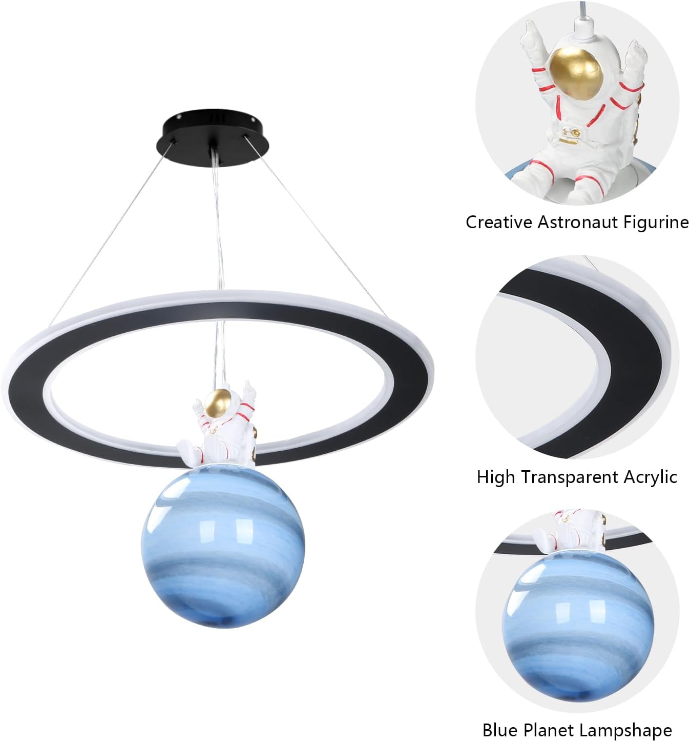 20 Inch Astronaut Hanging Light Dimmable with Remote Control, 42W Modern LED Chandeliers Space Lamp for Kids Room, Boys Room, Nursery