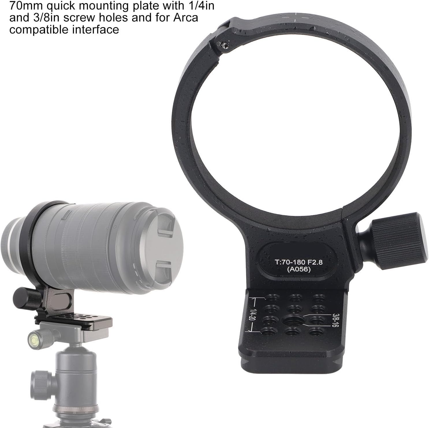 Tripod Mount Ring Lens Collar, Aluminum Alloy, 80mm Inner Diameter, Quick Release Plate with 1 / 4in and 3 / 8in Screw Holes - Secure Heavy Telephoto Lens, Arca Compatible Interf