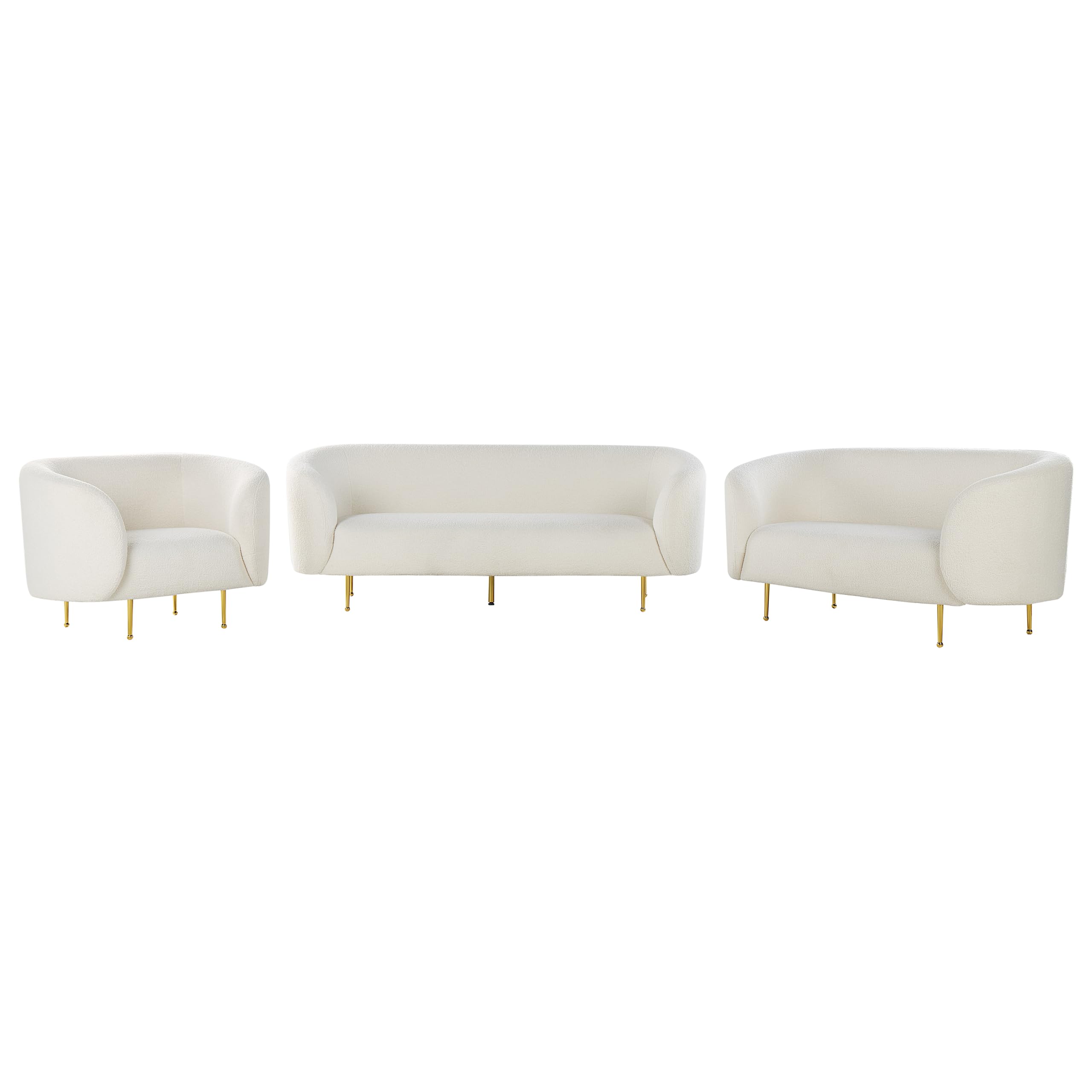 Sofa Set Sitzgruppe im Art-Déco-Stil mit Sessel Bouclé 6-Sitzer weiß Loen
