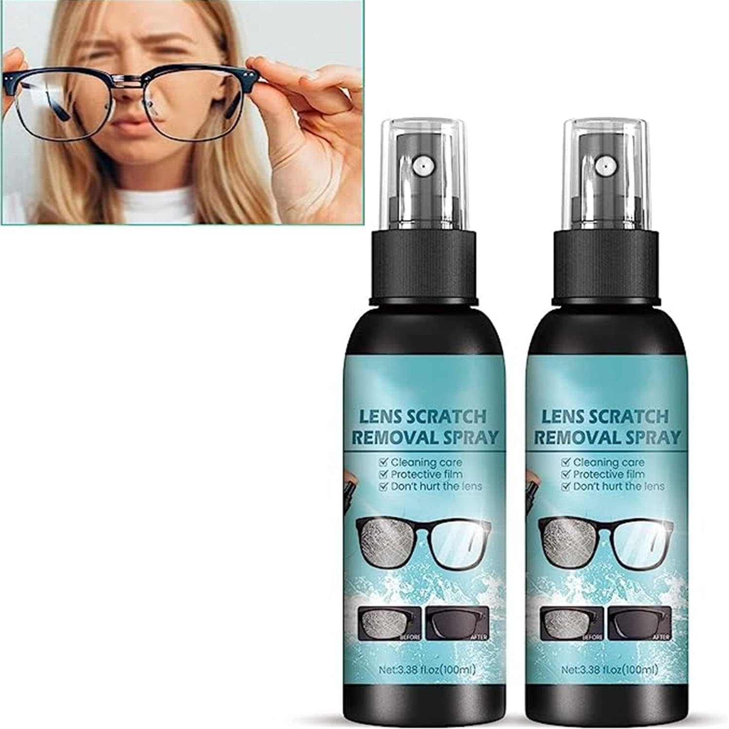 Lens Scratch Removal Spray, Glass Scratch Repair Fluid, Lens Scratch Remover, Glasses Lens Cleaning Spray for Sunglasses Screen Cleaning Tool (2PCS)