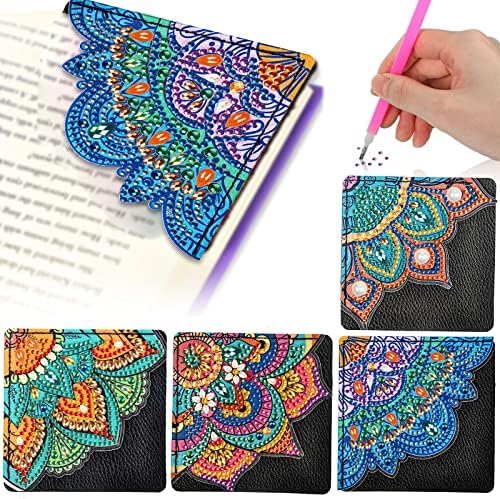 Diamond Painting Bookmarks - 5D Mandala Handmade Corner Bookmark Diamond Art Bookmarks Corner Bookmark for Adults Kid Home Office School Beginner Arts DIY Crafts Supplies(4 Pcs)