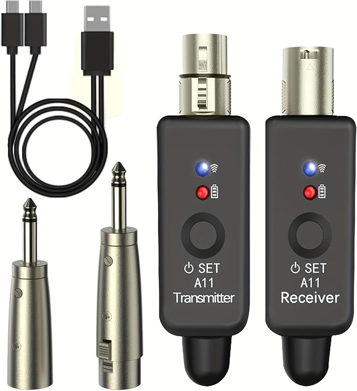 A11 Wireless Microphone Transmitter Receiver 4 Channels Plug-on (1TX + 1RX) | Plug-on XLR Mic Adapter, 2.4GHz Wireless Microphone System for Dynamic/Condenser Mics, Audio Mixer, DSLR Camera,PA System