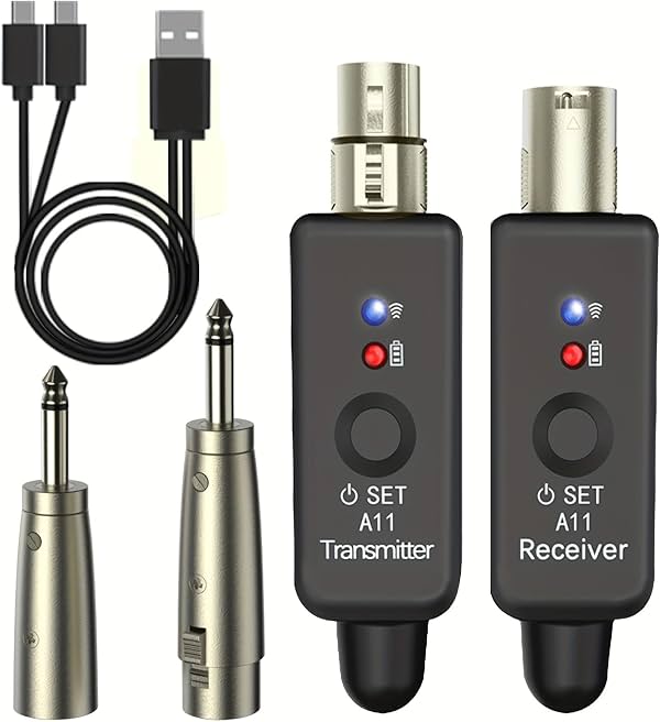 Transmisor y receptor de micrófono inalámbrico A11 de 4 canales enchufable (1TX + 1RX) | Adaptador XLR enchufable para micrófono, sistema de micrófono inalámbrico de 2.4GHz para micrófonos dinámicos/de condensador, mezclador de audio, cámara DSLR, sistema PA