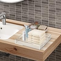 Vista 8 de Bandeja de acrílico para servir (12 x 12 x 2 pulgadas) con asas, a prueba de derrames, bandeja decorativa transparente para aperitivos, desayuno