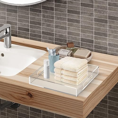Miniatura 8 de Bandeja de acrílico para servir (12 x 12 x 2 pulgadas) con asas, a prueba de derrames, bandeja decorativa transparente para aperitivos, desayuno,