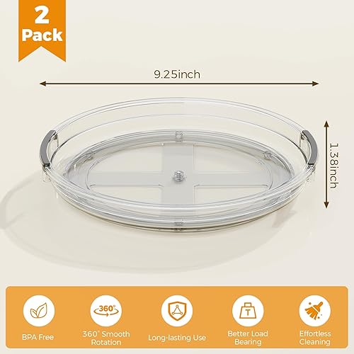 Miniatura 5 de Paquete de 2 organizadores Lazy Susan de 9.25 pulgadas, tocadiscos para gabinete, mesa, refrigerador, organizador giratorio para refrigerador de
