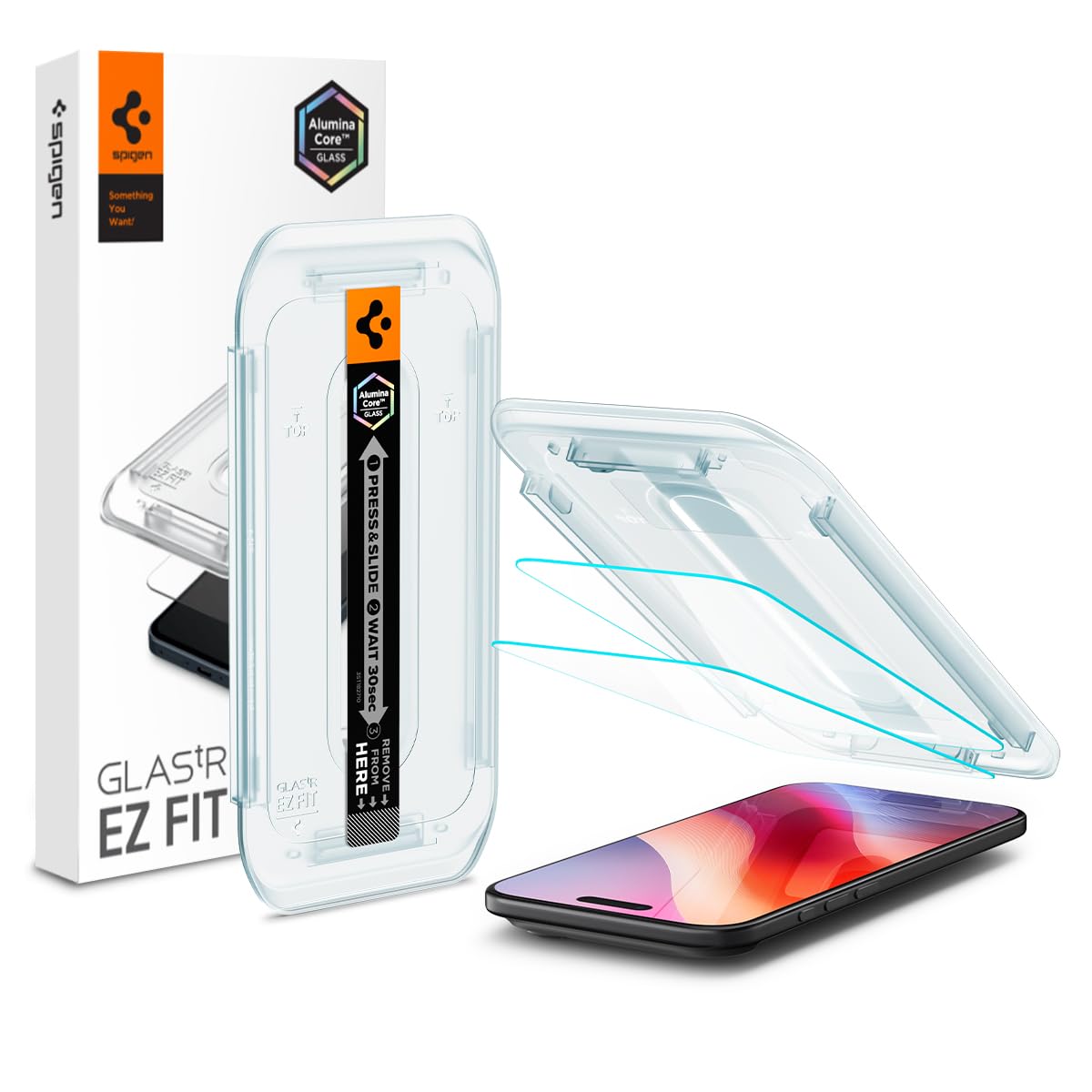 Spigen iPhone Air ガラスフィルム 9H+硬度強化ガラス 米軍規格落試験済み アルミナコア 貼り付けトレイ付き ナノコーティング 飛散防止 2枚入 EZ Fit AGL09861