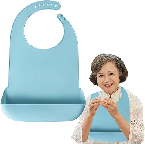 Miniatura 9 de Baberos de silicona para adultos, baberos ajustables y lavables para hombres y mujeres mayores, impermeables para ancianos con atrapador de migas