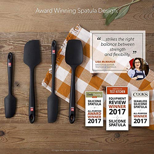 DI ORO Seamless Series 4-Piece Silicone Spatula Set - 600°F Heat-Resistant Pro-Grade Rubber Spatulas - Spoonula, Large Spatula, Small/Mini Spatula, and Jar Spatula - Kitchen Utensil Set (Black)