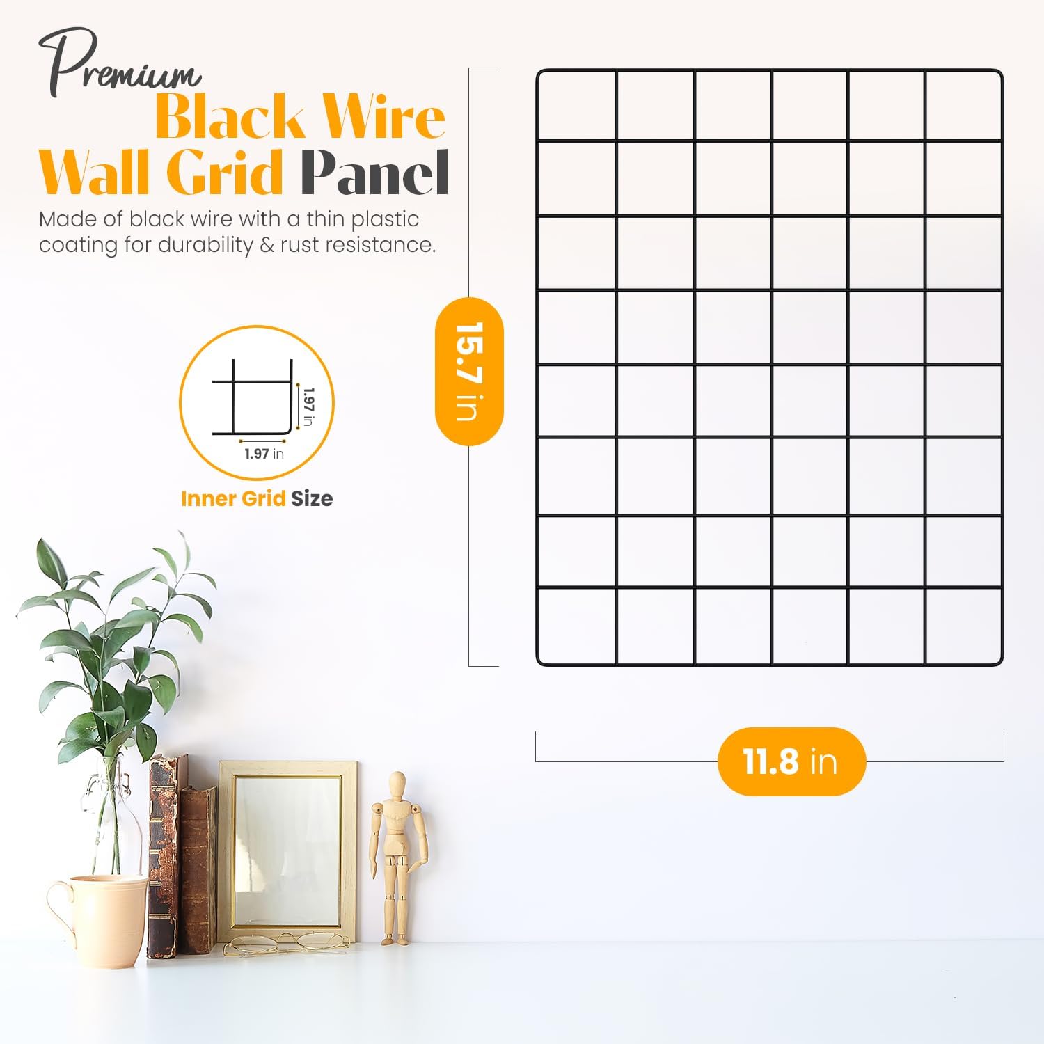 Wire Grid Wall Panel for Photo Display, 2 Pack Metal Wire Memo Board, Decorative Grid Frame Wall for Hanging Pictures, Notes, Postcards, Small Ornaments (2, Black) image 2