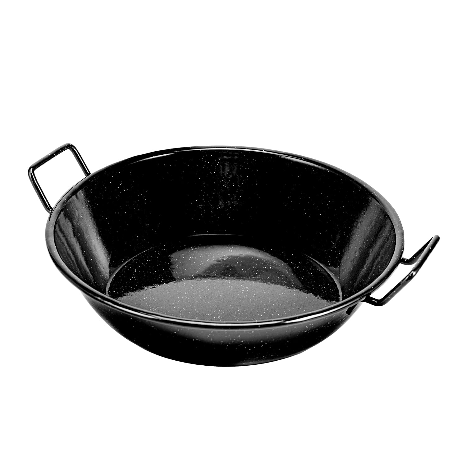 Royalford Enamel Wokpan Induction Safe Kadhai With Raised Handles Kadai Cooking Pan for Shallow and Deep Frying Extra Flat Base Even Heat Distribution Coated Paella Pan, Black 28 CM RF11327