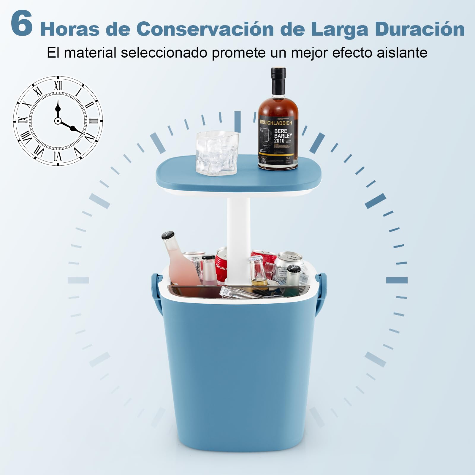 GOPLUS Mesa Nevera Jardín 15 L, Mesa de Cóctel Portátil con Abridor de Botellas y Tapa Elevable, Cool Bar para Picnic Fiesta Camping Patio Terraza Jardin (Azul)