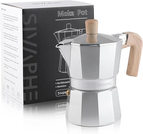 Miniatura 10 de Sivaphe Olla de Moka de Aluminio de 6 Tazas de Espresso, Percolador para Café Expreso y Café, Cafetera Portátil para Estufa, Italiana y Cubana para