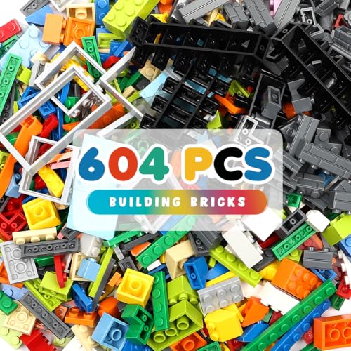 Lekebaby 604 Pieces Classic Building Blocks Creative Bulk Building Bricks Sets, Compatible with All Major Brands, Educational Toy for Boys Girls 6 Years Old and Up