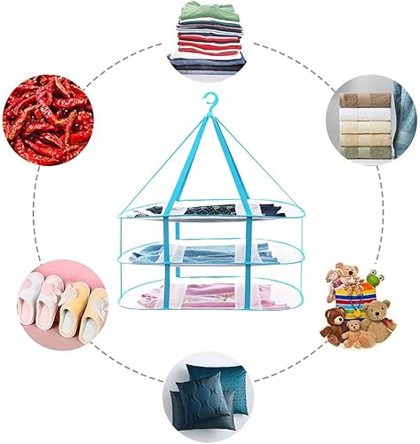 Miniatura 6 de Fashion & Lifestyle Secador colgante de suéter de gran tamaño, estante de secado plegable de 3 niveles, colgador de ropa de malla plana para secar