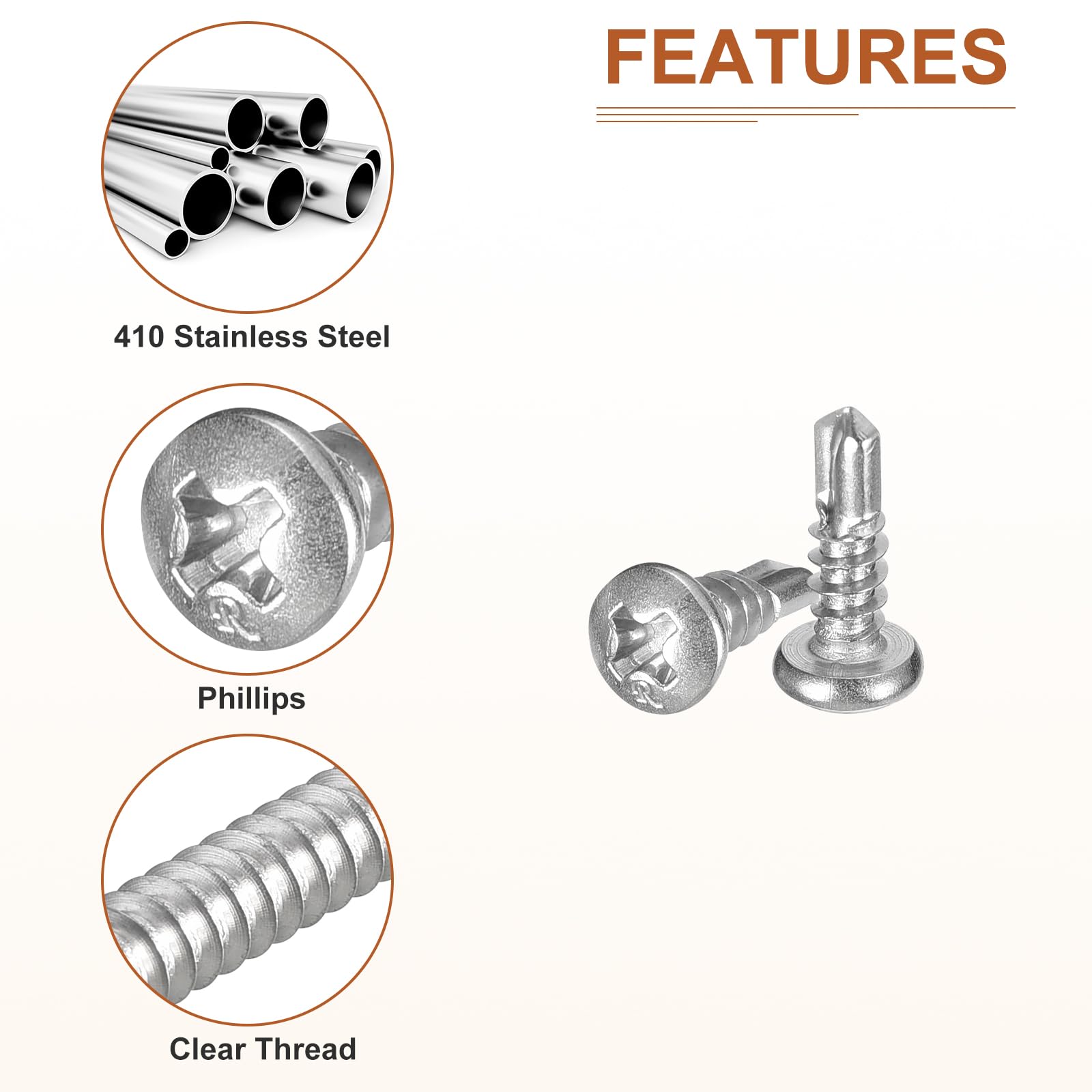 DTGN #6x1/2" Pan Head Self Drilling Screws - 100Pack - 410 Stainless Steel Phillips Drive Self Tapping Sheet Metal Screws - Image 4