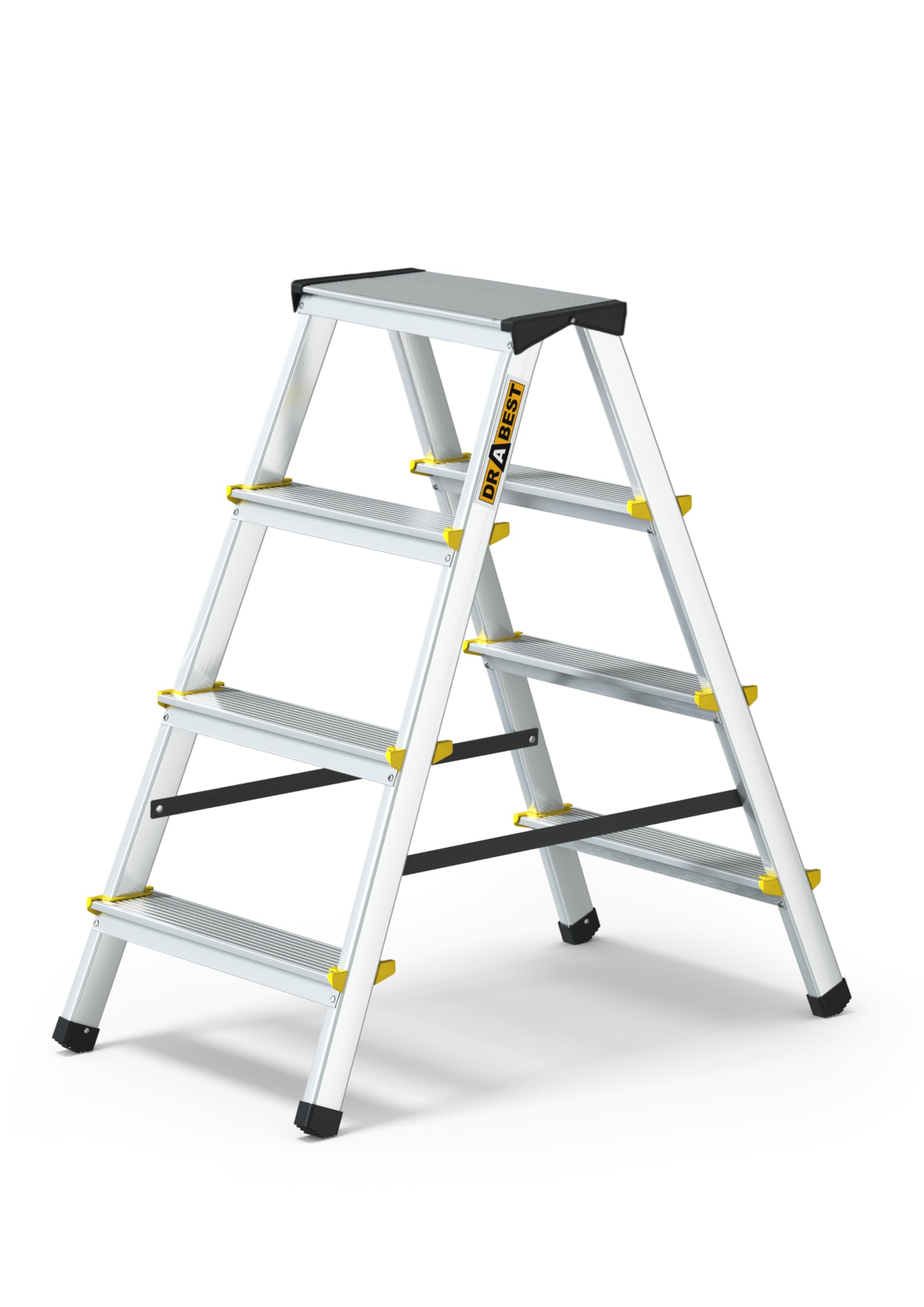 DRABEST ESCALERAS Serie Pro Escalera de Aluminio de 2 Lados 4 peldaños Capacidad de Carga de 150 kg