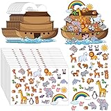 Sabary 12 Set Giant Noah's Ark Sticker Scene Kit Include 12 Backgrounds and 12 Sheets Self Adhesive Animal Stickers Noah's Ark Crafts Noahs Ark Decorations for Kids Sunday School Classroom Activities