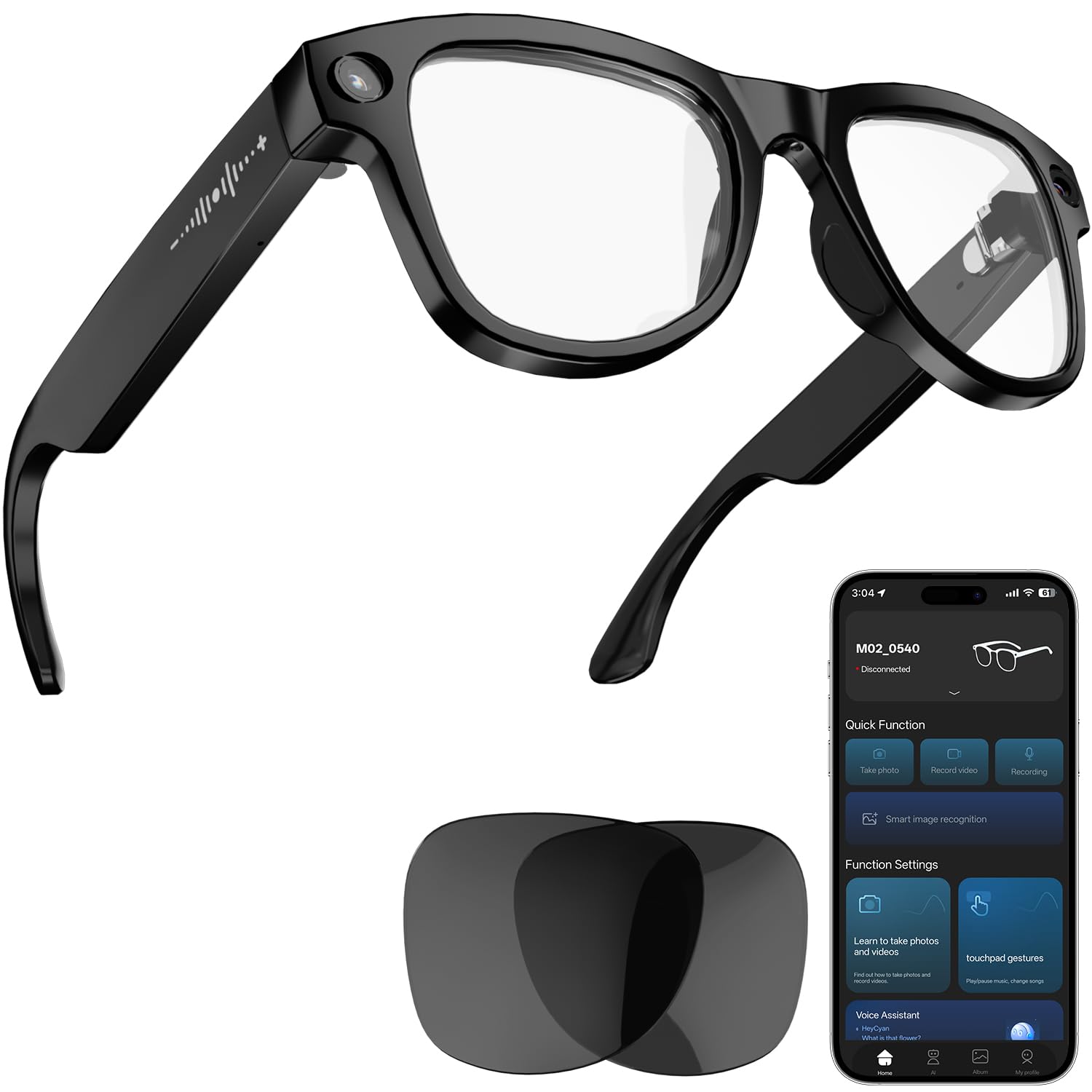 ELECGO Occhiali intelligenti AI con videocamera HD 1080p da 8 MP, occhiali da sole audio Bluetooth, traduzione in tempo reale, controllo vocale, tempio regolabile a 15°