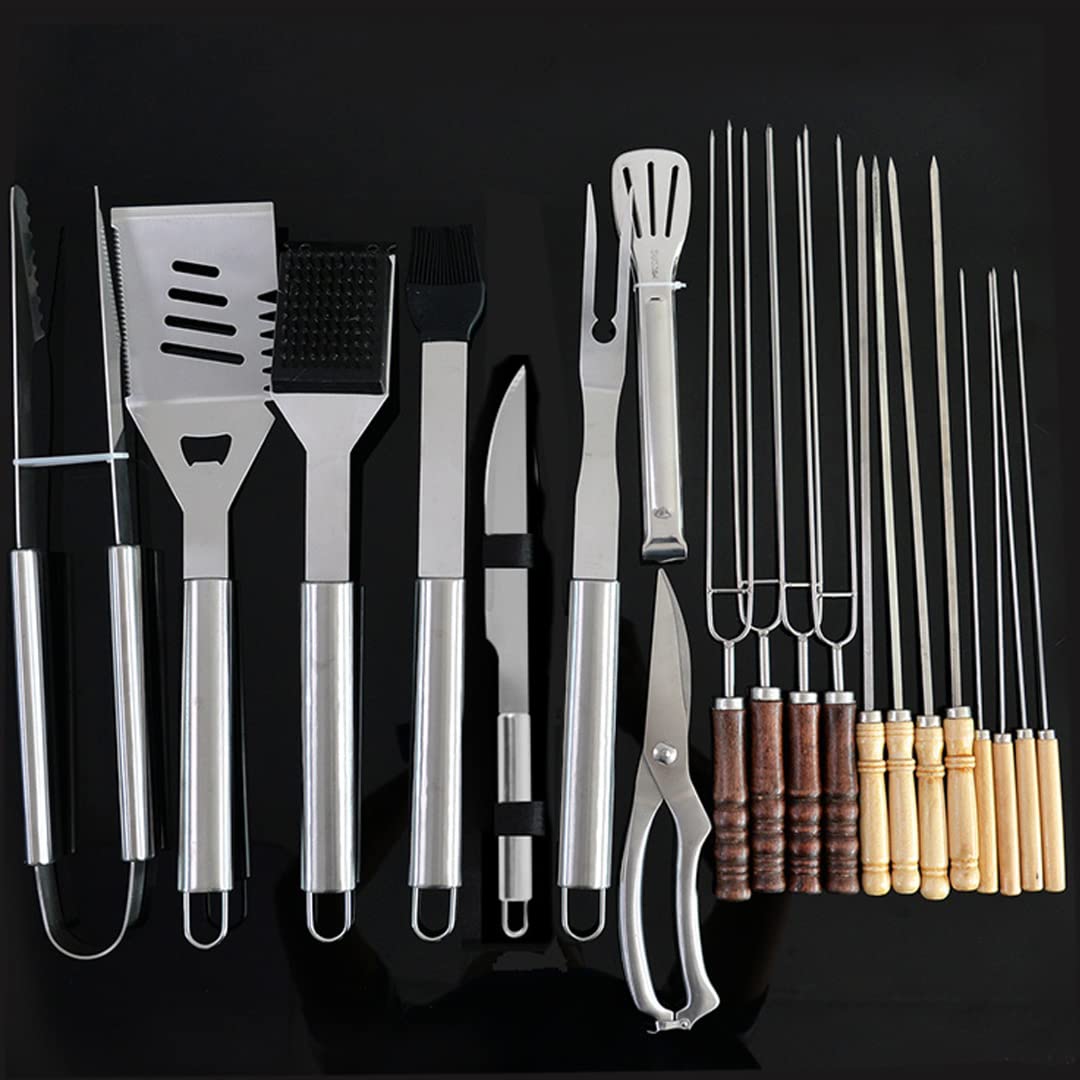 20PCS Profesjonalny zestaw akcesoriów do grillów ze stali nierdzewnej dla mężczyzn, zestaw narzędzi do grillowania Heavy Duty, zestaw akcesoriów do grillowania z torbą do przechowywania
