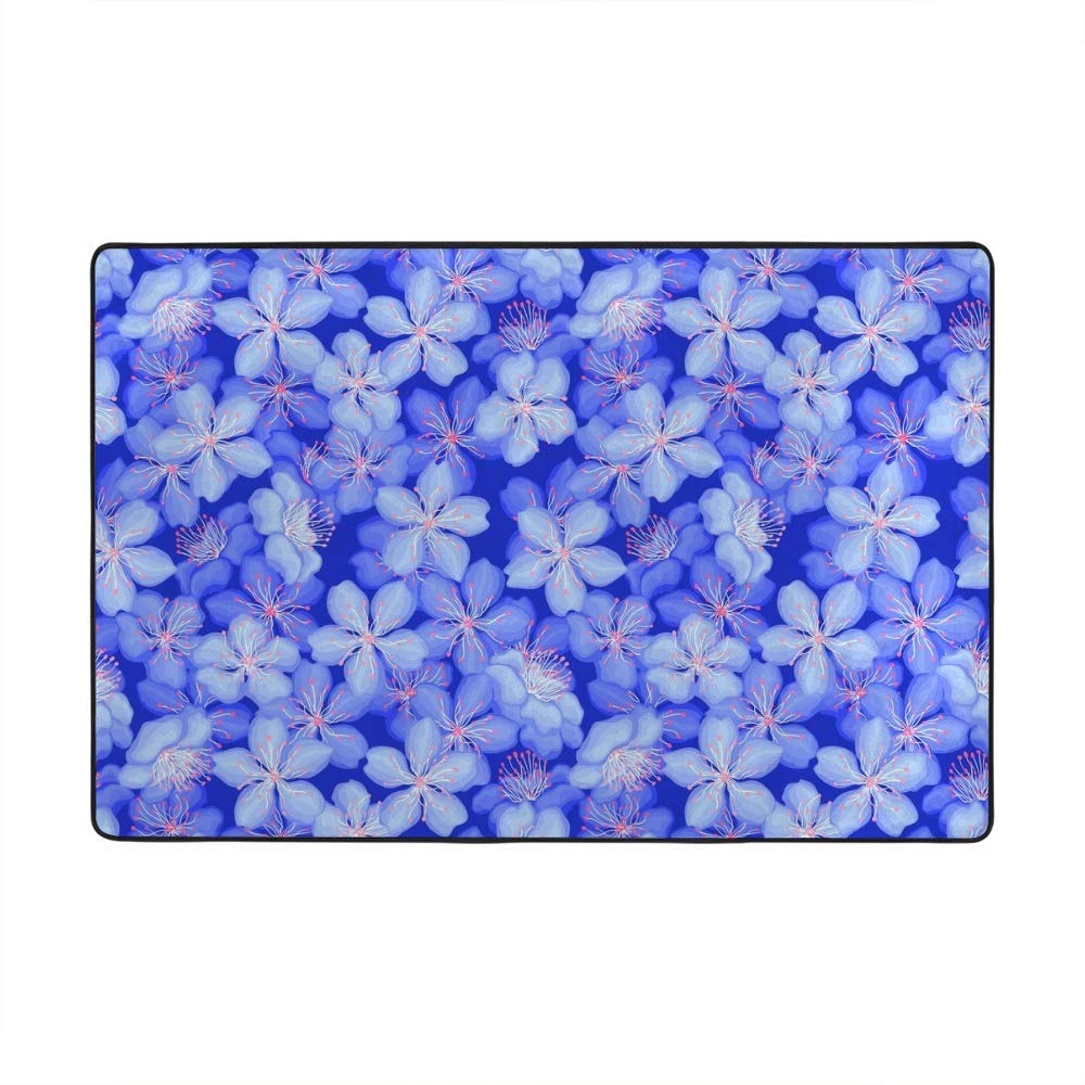 Tapis de jardin bleu grand format Ruchen fleurs de cerisier velours corail