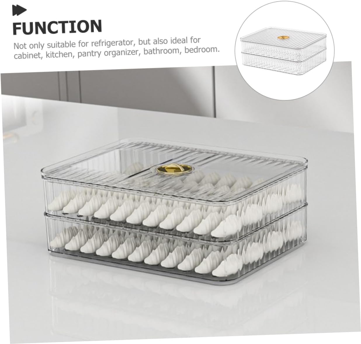 Refrigerator Organizer Bin Lid Transparent Double Food Storage Box for Eggs Dumplings and More for Fridge Pantry and Kitchen Organization