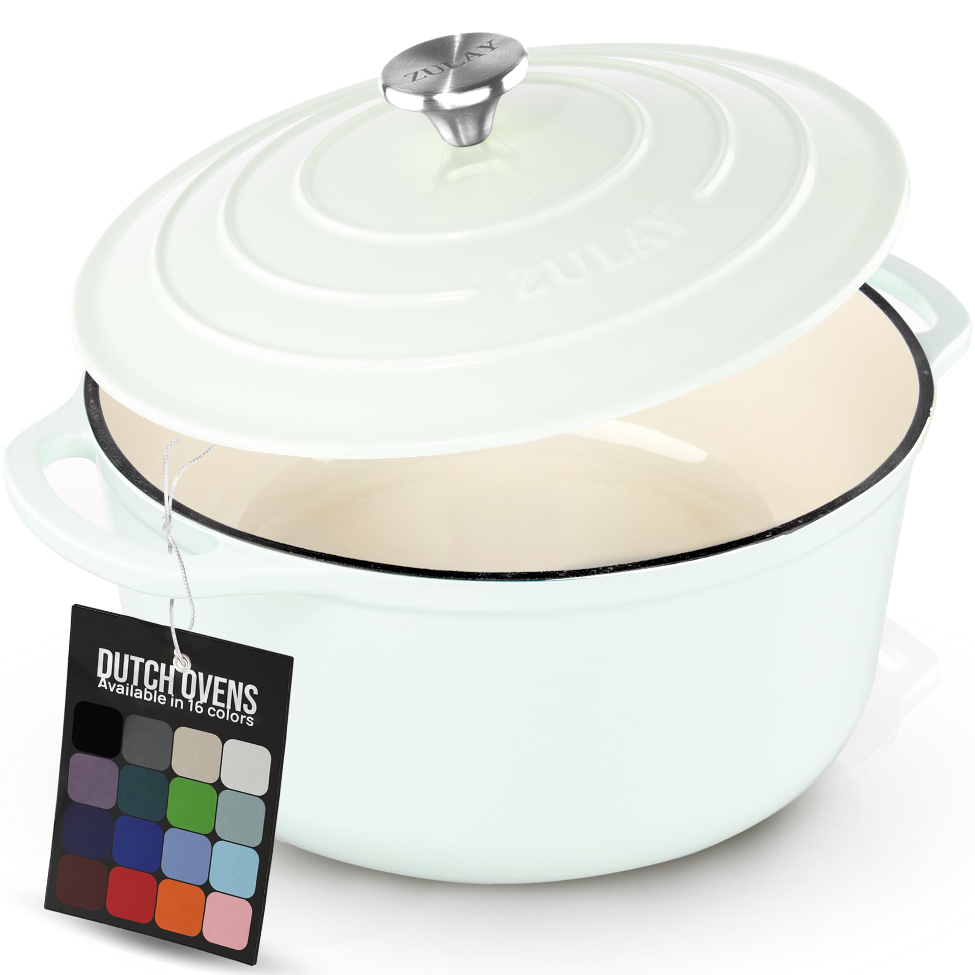 Zulay Kitchen 6 Quart Enameled Cast Iron Dutch Oven Pot with Lid – Premium Durability & Oven Safe up to 500°F – Heavy Duty Cookware Perfect for Bread Baking, Stews, Braising & Roasting – White