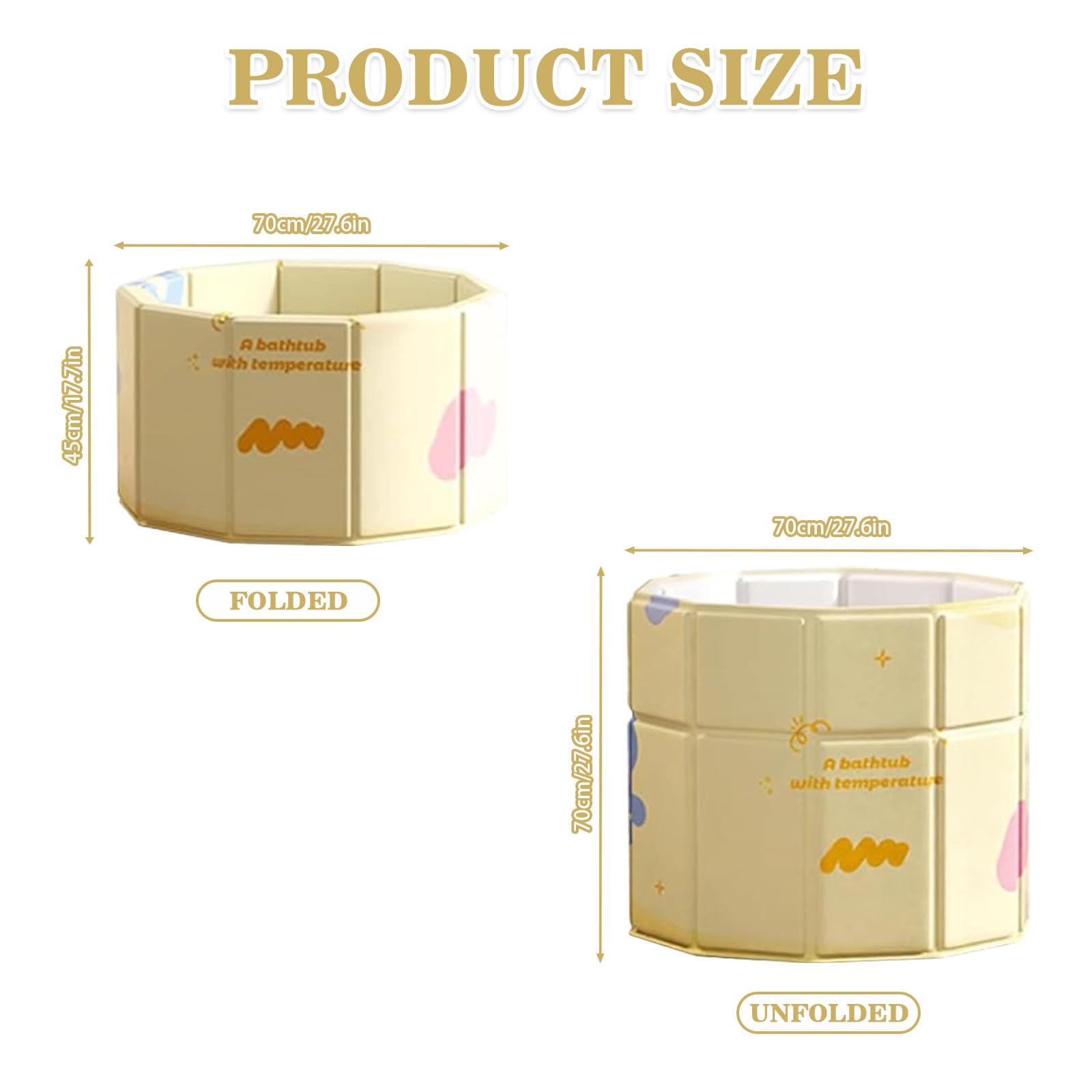 Vasca da bagno pieghevole giallo 70 x 70 cm, pieghevole per adulti, vasca da bagno pieghevole portatile, vasca da bagno separata, vasca SPA, ammollo, nessuna installazione per casa e all'aperto
