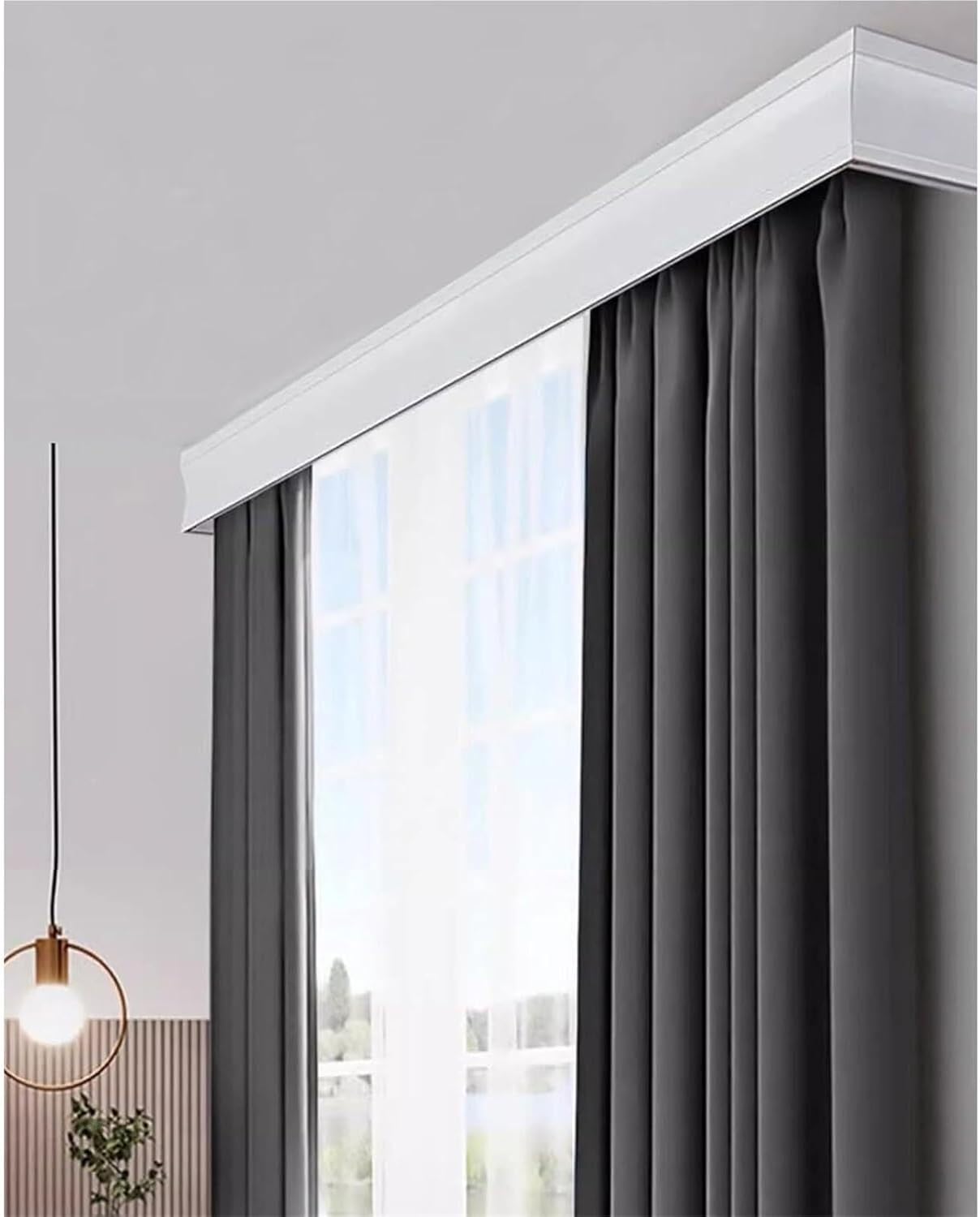 Ceiling Mounted Curtain Track Pelmet With Double Rails,Three-in-one Room Dividers Set For Windows, Curtain Boxes Valance Rod(135cm/53.1in/4.4ft)