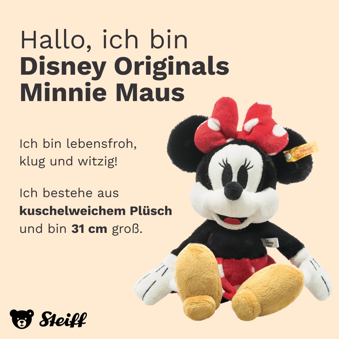 Steiff Kuscheltier Disney Originals Minnie Mouse, Süßes Stofftier, Kinder, Jungen & Mädchen, Friends, Plüschtier 31 cm, Mehrfarbig, 024511