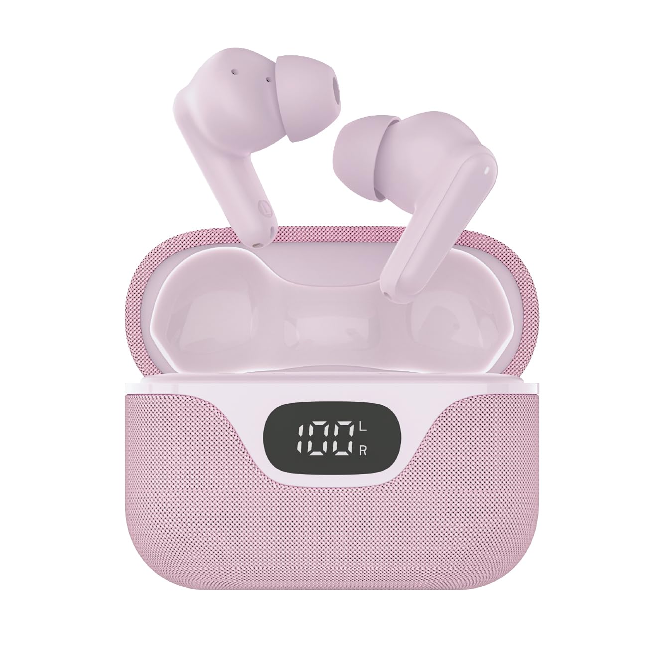 groov e Flex Buds True Wireless Earbuds - Pink - with Active Noise Cancelling, Fabric Charging Case, Clear Calls, Touch Control, Supports Voice Assistants