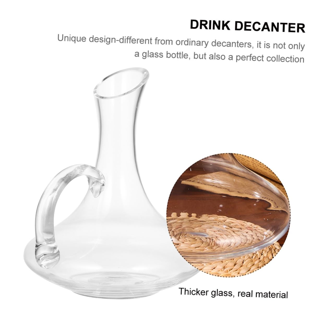 Carafe à Vin en Verre avec Poignée, Distributeur Décoratif pour Maison | Verre sans Plomb, Incision Arrondie, Usage Bar ou Table, Pièce Unique, pour Vin, Whisky et Fêtes