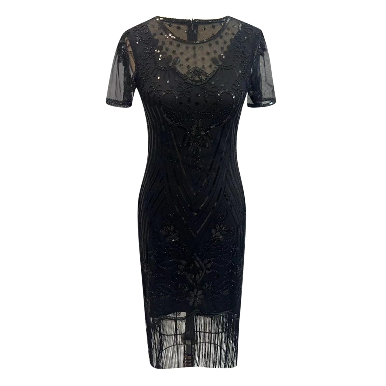 Generisch Robes années 1920 pour femme - Robe à franges et paillettes - Élégante robe de cocktail vintage - Robe en maille surdimensionnée pour fête Gatsby