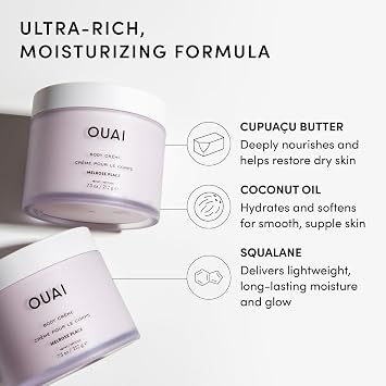 OUAI Body Cream Travel Size, Melrose Place - Hydrating Whipped Body Cream with Cupuacu Butter, Coconut Oil & Squalane - Softens Skin and Delivers Healthy-Looking Glow - Sulfate Free Skin Care (3.4 Oz)
