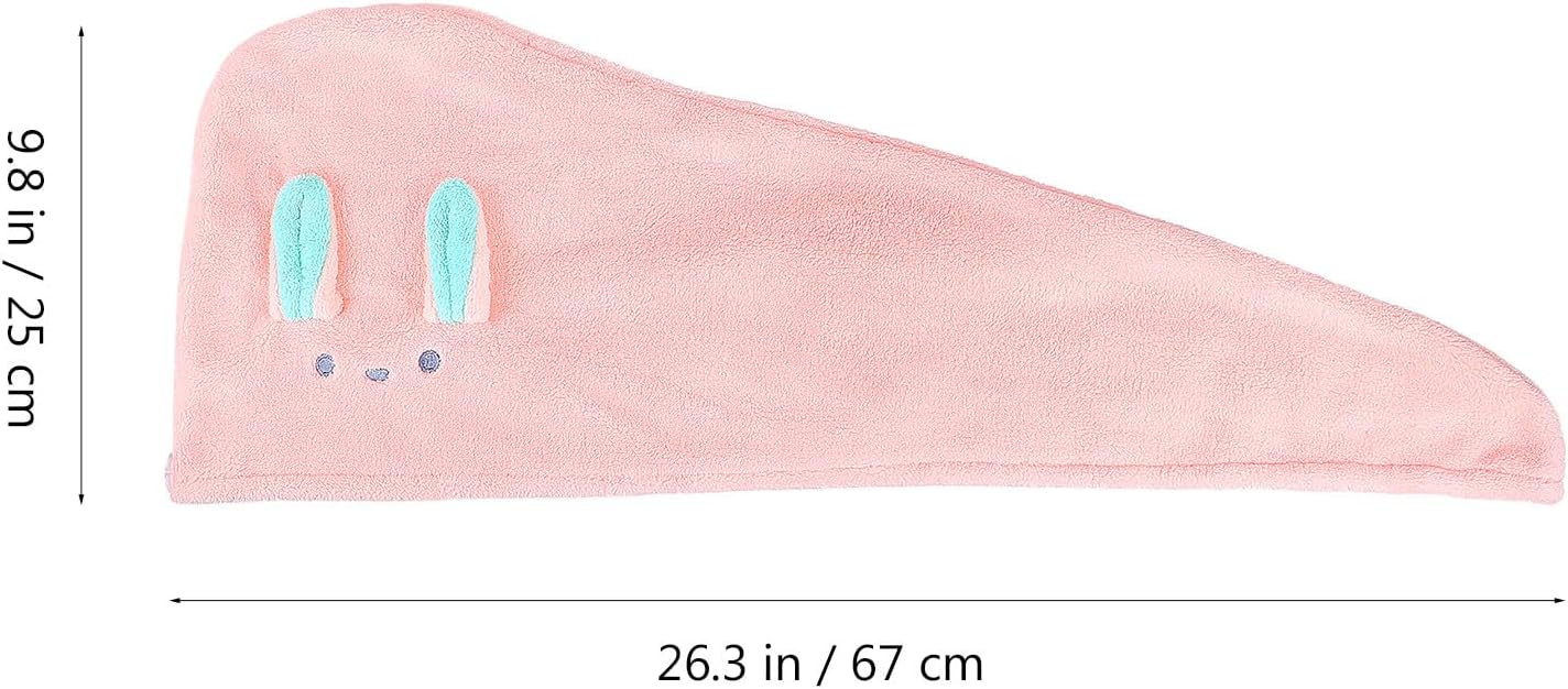Cartoon Hair Drying Hat with Bunny Ears, Absorbent Coral Fleece Bathing Towel, Quick-Drying Triangle Hair Cap for Women, Pink