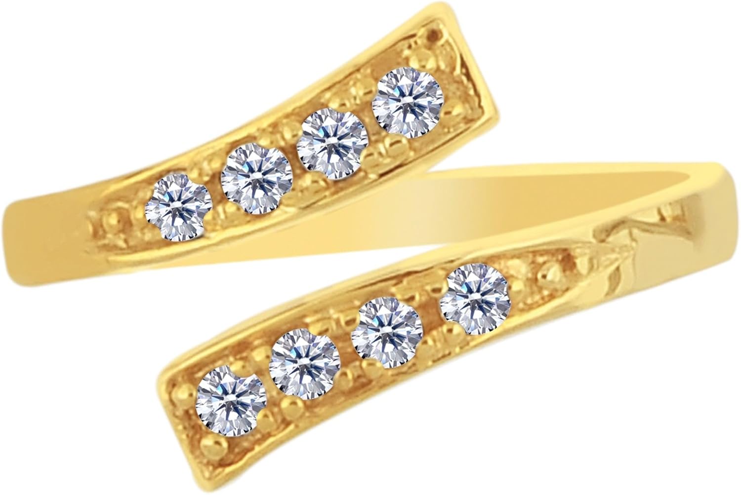 Jewelry Affairs 14K Yellow Gold Crossover With CZ Stones By Pass Style Adjustable Toe Ring