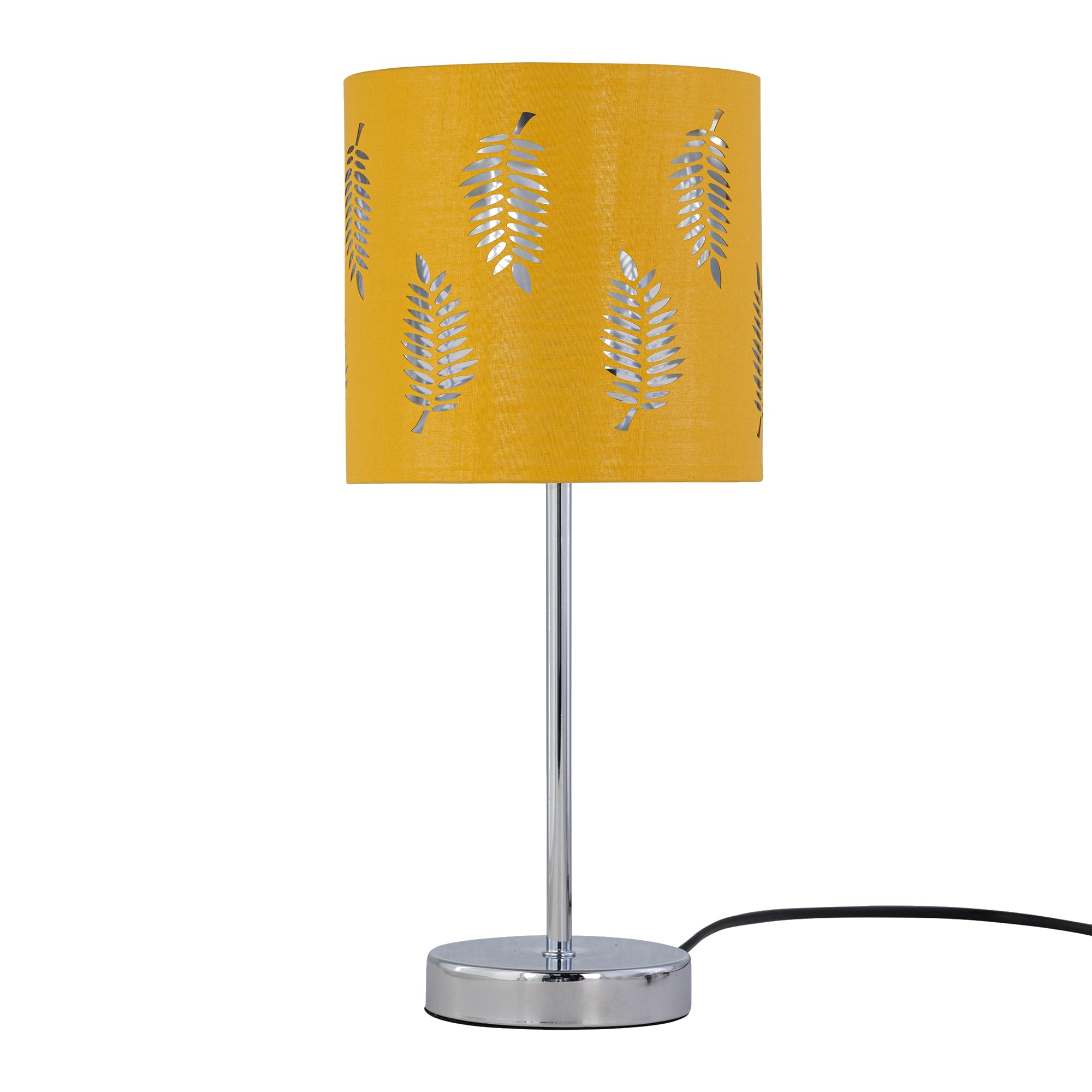 Chrome Touch Operated Table Lamp with Ochre Mustard Fern Shade