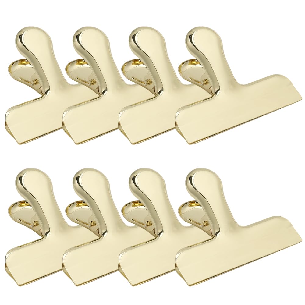 CRASPIRE 8Pcs 3 Inch Gold Bag Clips Stainless Steel Chip Clip Heavy Duty Air Tight Seal Food Bags Packages Clamp Sturdy Springs Round Corner Smooth