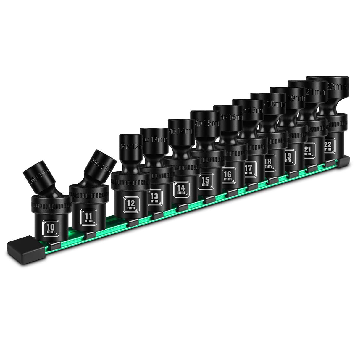 BLACKROBOT Set di chiavi a bussola universali a percussione, con attacco da 3/8", 12 pezzi, con 6 punti (10-22 mm), acciaio CR-MO, include binario di stoccaggio